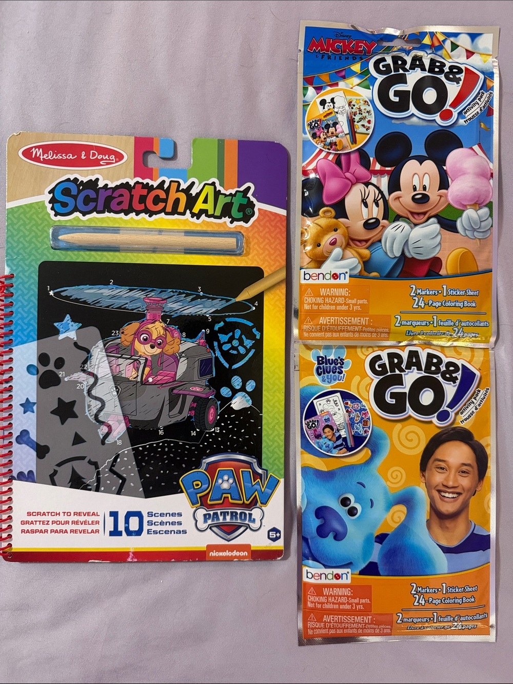 Melissa&Doug PAW Patrol Scratch Art Kit-Plus 2 Grab&Go Kits-1Mickey-1Blues Clues